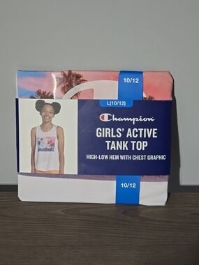 Champion Girls' Active Tank Top - White with Pink and Blue Graphic